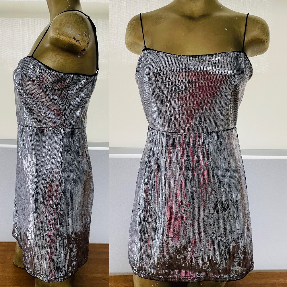 URBAN OUTFITTERS Silver SEQUIN Mini Party DRESS L